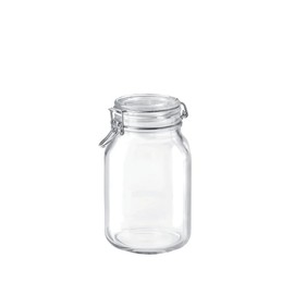 Bormioli Rocco Fido Wide Mouth Squared Glass Jar with Airtight Gasket Clamp Lid for Canning and Food Storage, 67.75 oz, Clear Top