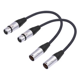 HUALEU 1FT 5Pin XLR Male to Female DMX512 Cable,DMX-512 XLR 5 Pin Male to 5 Pin Female DMX Lighting Cable 5Pin DMX Male to female-2Pack