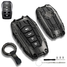 Zinc Alloy Metal Key Fob Cover & Keychain for Toyota 2019–2025 Venza, Land Cruiser, Fortuner, Grand Highlander, Corolla Cross, Hilux, Tundra, RAV4, Prius & Camry, 4-Button Key Case (Black)