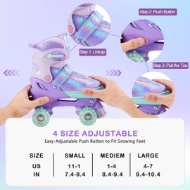 RunRRIn Roller Skates for Girls 4 Size Adjustable - Kids Roller Skates Shoes with Light Up, Wheels for Children Sports & Outdoor