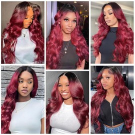 Fabimiya 5x5 Omber Burgundy 99J Body Wave Lace Front Wigs Human Hair Burgundy Human Hair Wig 200% Density 99J Body Wave HD Lace Front Wigs Human Hair