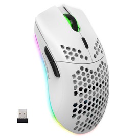 Drahtlose Gaming Maus, 2,4G Superleichte Wabenschale Ergonomische RGB-Mäuse mit 750mAh Akku, Energiesparendes Design, 6 Tasten und Mini-USB-Empfänger für Windows, Mac OS, Laptop, Smart-TV(Weiß)