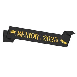 Hisxierng Senior 2025 Graduation Sash - Black Satin Fabric Sash for Graduation Parties, Photo Props & Gifts - 33.5"L x 3.7"W