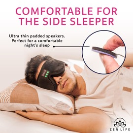 Zen Life Sleep Headphones, Ergonomic 3D Bluetooth Sleep mask, Perfect for Side Sleeping with Ultra Thin Soft Speakers, Blocks Light, Spotify Playlists Included, UK Based Company.