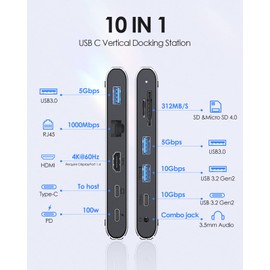 LENTION USB C Docking Station Multiport Adapter 10 in 1 USB C Hub with 4 USB 4K HDMI 100W PD Gigabit Ethernet SD/TF Card Slots 3.5mm Audio Compatible for MacBook/Mac Air Pro Surface More(D65 Gray)
