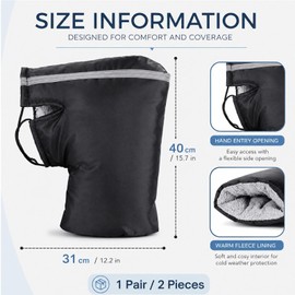 Zephanor Motorcycle Handlebar Muffs, Windproof Waterproof Motorbike Hand Warmer Gloves, Thickened Fleece Thermal Mitten Cover with Reflective Strip, for Scooter and Snowmobile-Black