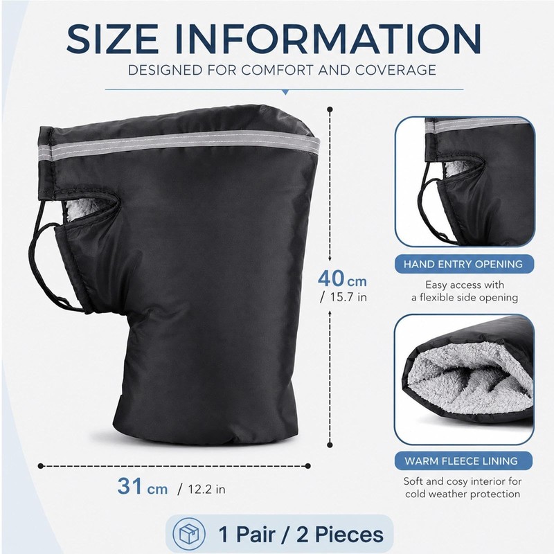 Zephanor Motorcycle Handlebar Muffs, Windproof Waterproof Motorbike Hand Warmer Gloves,