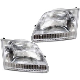 For Ford F-150 Headlight 2001 2002 2003 Pair Driver and Passenger Side w/Bulbs Lariat/XLT DOT Certified Replacement For FO2502139