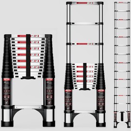 KOLL LINK Telescoping Ladder,14.5 FT Aluminum Lightweight Extension Ladder with 2 Triangle Stabilizers, Heavy Duty 330lbs Max Capacity