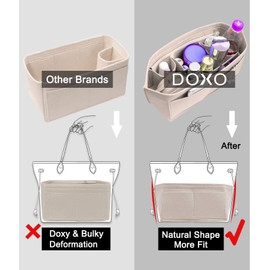 Doxo Purse Organizer Insert Handbag Tote Felt Bag Fit L Neverfull GM & Base Shaper 2pc Set(X-Large,Beige-Combination)