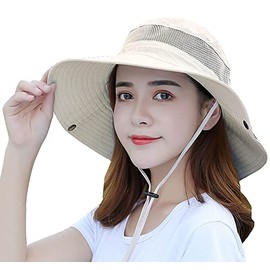 Sun Hat Outdoor Bucket Hat Women Sun Protection Quick Dry Mesh UPF 50+, beige