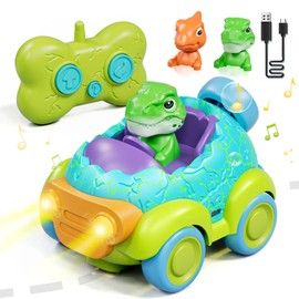 Lehoo Castle Carro de Control Remoto, 2.4GHz Luminescence Juguetes para Niño con 2 Conductor de Dinosaurios, Recargable Carro Control Remoto para Música y Luces, Regalos para Bebe Niño Niña