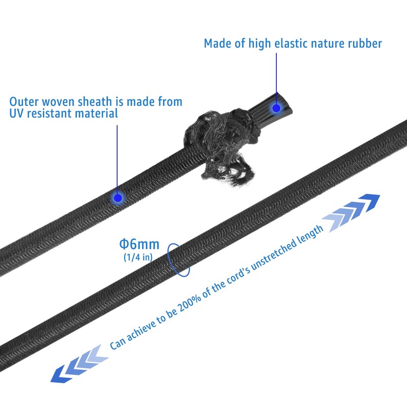 Joneaz Bungee Shock Cord Real Rubber UV Resistant 1/4" Diamete