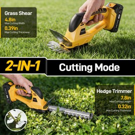 OFISPEED 20V Electric Hedge Trimmer Cordless, 2-in-1 Handheld Grass Trimmer & Bush Trimmer, 2×2.0Ah Battery Powered Hedge Shears with Fast Charger, Ideal for Garden, Bush, Yard & Lawn
