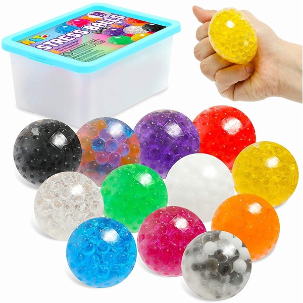 SMALL FISH Obeda Sensory Stress Ball Fidget Toy Stress Ball 12 Pack -Sensory bead ball Alleviate Anxiety and Improve Focus - Colorful Fidget toy for Kids and Adults with Autism/ADD/ADHD