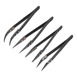 sourcing map Precision Ceramic Tweezers Set Non-Conductive Heat Resistant Anti-Static Straight Pointed Round Curved Small Curved Tweezers, 4 Pack