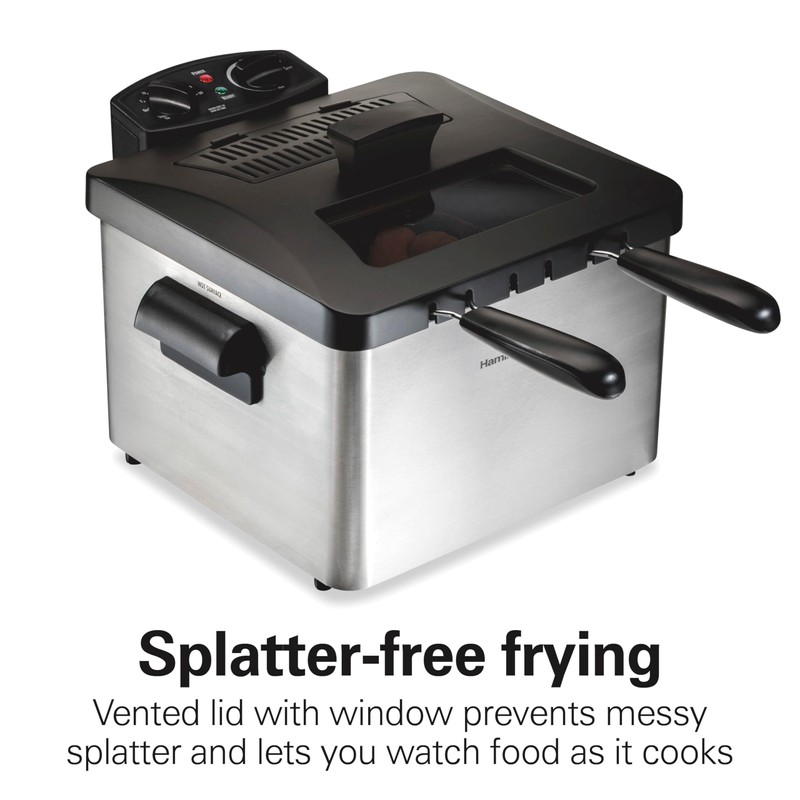 Hamilton Beach Electric Deep Fryer with 2 Baskets and Lid,