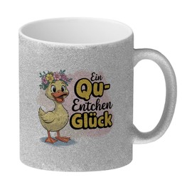 Gelbe Ente Glitzer-Kaffeebecher - Ein Qu-ENTCHEN Glück Lustige Tasse für Kaffeeliebhaber mit Spruch