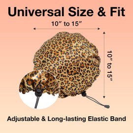 JULULUX Luxury Reusable Shower Caps for Women, 2 PCS Adjustable Waterproof Bath Caps, Elegant and Durable, Suitable for All Hair Types, Universal Size, Classy and Deluxe (Champagne Gold and Leopard)