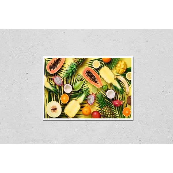 Wall Art Poster Print of Exotic Fruits and Tropical Palm