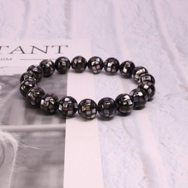 CHENYUE Natural Mosaic Black Shell Gemstone 10mm Round Beads Stretch Bracelet 7" Unisex