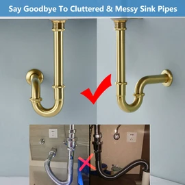 Heixutas Fregadero de baño de latón P Trampa: 1 1/4 Trampa de fregadero con altura ajustable, trampa en P para botella de oro cepillado con tubo de extensión de junta deslizante, kit de repuesto para fregadero en forma de U