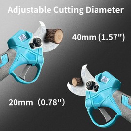 20V Electric Pruning Shears with LCD Display, Adjustable Cutting Diameter 0.8–1.6 Inch (20-40mm), SK5 Blade, Brushless Motor, 2×2000mAh Rechargeable Batteries, Charger Included (Blue)