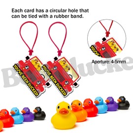 Tarjeta de pato, etiquetas de pato, tarjeta de juego de pato, etiquetas de pato, etiquetas de pato, pato, pato de goma para etiquetas, diseño de coche rosa JP, con agujero redondo y bandas de goma