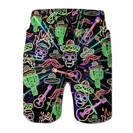 Belovecol Mens Swim Trunks Fashion Neon Print 3D Board Shorts Mesh Lining Neon Skull Graphic Board Shorts Summer Quick Dry Swimwea Bathing Suit M