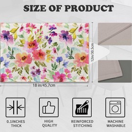 Placemats Set of 6,Watercolor Flowers Linen Table Mats Purple Pink Heat Resistant Place Mats Washable Dining Table Mats for Indoor Outdoor Kitchen Decor Easy Clean 12 x 18 Inch