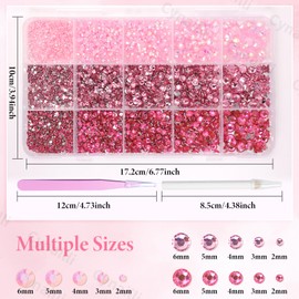 15000 Pcs Pink Color Resin Rhinestones for Crafts, Flatback Resin Rhinestones for Bedazzling Gems 2/3/4/5/6mm Flatback Gems Jewels for DIY Mugs Tumblers Bottles Clothing Shoes Nail Art
