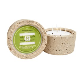 Hillhouse Naturals Eucalyptus Mint Outdoor Candle in hypertufa Pot - Outdoor Candle in Hypertufa Pot for Tranquil Evenings - 32oz. (Eucalyptus)