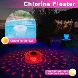 FineBud Solar Pool Chlorine Floater,Chlorine Floater with Colorful Lights,Button Control Floating Pool Chlorines Dispenser,Adjustable Release & Easy Opening,Solar chlorines floaters for Hot Tub,Blue
