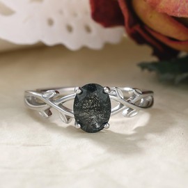 IRROYA 1.5 Caratr Oval Cut Naturally Black Rutilated Quartz Ring 925 Sterling Silver Wedding Ring Engagement Rings Platinum Plated Promise Ring Gifts for Her Size 8.5