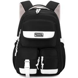 Amythe Backpack Teenager, School Backpack Girls with Many Compartments, School Bag for Students 3rd to 5th Grade, Medium and High School, Nylon Daypack for Travel, Leisure, black