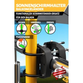 Menz Parasol Holder Balcony Railing - Solid Umbrella Holder Balcony Railing as Compact Parasol Stand Balcony, Flexible Mountable Parasol Holder Balcony in Black