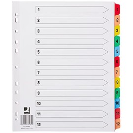 Q-Connect 1-12 Index Extra Wide Reinforced Multi-Colour Tabs