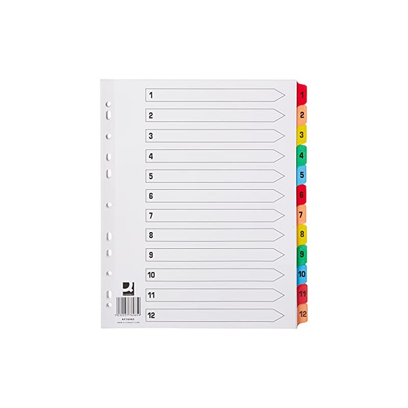 Q-Connect 1-12 Index Extra Wide Reinforced Multi-Colour Tabs