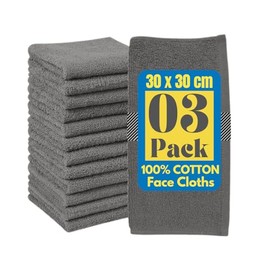 100% Cotton Flannel Face Cloth Set of 3 Size (30x30cm) Ultra Gentle 500 GSM Face Towels for Sensitive Skin-Reusable Facial Cleansing Washcloths for Unisex Adult Spa Gym Sport Beauty