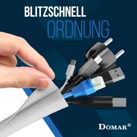 DOMAR® 3 m Cable Sleeve, Self-Closing & Flexible, Cable Sleeve for Optimal Cable Management, Cable Duct White for Electrical Installation, Cable Duct Desk