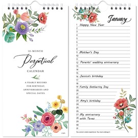 Perpetual Calendar - Undated Calendar 12-Month, 5'' x 10'' with Twin-wire Binding, Thicker Paper, Perpetual Calendar for Birthday, Anniversaries, Important Days, Festivals Reminder