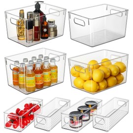 Hudgan Set of 8 Clear Plastic Storage Bins 4 Large and 4 Small Stackable Storage Containers for Pantry Organizers and Kitchen Storage, Cabinet, Freezer, Under Sink Organization