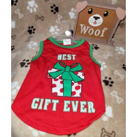 PET SPIRIT "BEST GIFT EVER" DOG CHRISTMAS TANK SHIRT. GREEN/RED. SZ M