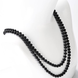 Long Versatile Handmade Beaded Natural Stone Necklace For Women Round Beads Multi Layer Knotted Wrap Semi Precious 8mm Stones Statement Necklace 60 inches (black pearl necklace)
