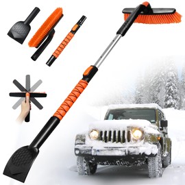 Asly YardMngSter [Upgrade] 45" Extendable Snow Brush for Car Windshield, Military-Grade Sturdy Large Ice Scraper, 360° Pivoting Brush Head with Silicone Grip for Truck, SUV, Auto