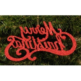 Christmas Village LARGE RED GLITTER PLASTIC "MERRY CHRISTMAS" PLAQUE CHRISTMAS ORNAMENT DECORATION