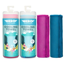 Hero 2-Pack Cooling Towels for Travel, Hiking, Sports, Yoga, Ultra Soft Microfiber 40" x 12"