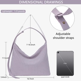 K.EYRE Woven Bag for Women, Vegan Leather Tote Bags Large Hobo Purses for Women Handmade Zipper Pocket Shoulder Bag Adjustable Strap(Purple)