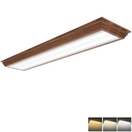 FAITHSAIL 4FT LED Light Fixture with 3000K/4000K/5000K CCT Selectable Dimmable 4 Foot LED Linear with Wooden Look 50W 5500LM Flush Mount Ceiling Wraparound for Kitchen, Bedroom, Laundry