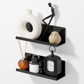 PAVSTINE Acrylic Floating Shelves for Wall No Drilling, Self Adhesive Space-Saving Shelves, 12 Inch Floating Shelf Stick on Wall Shelf, for Bathroom, Kitchen, Bedroom, Office, Gaming Room, Black